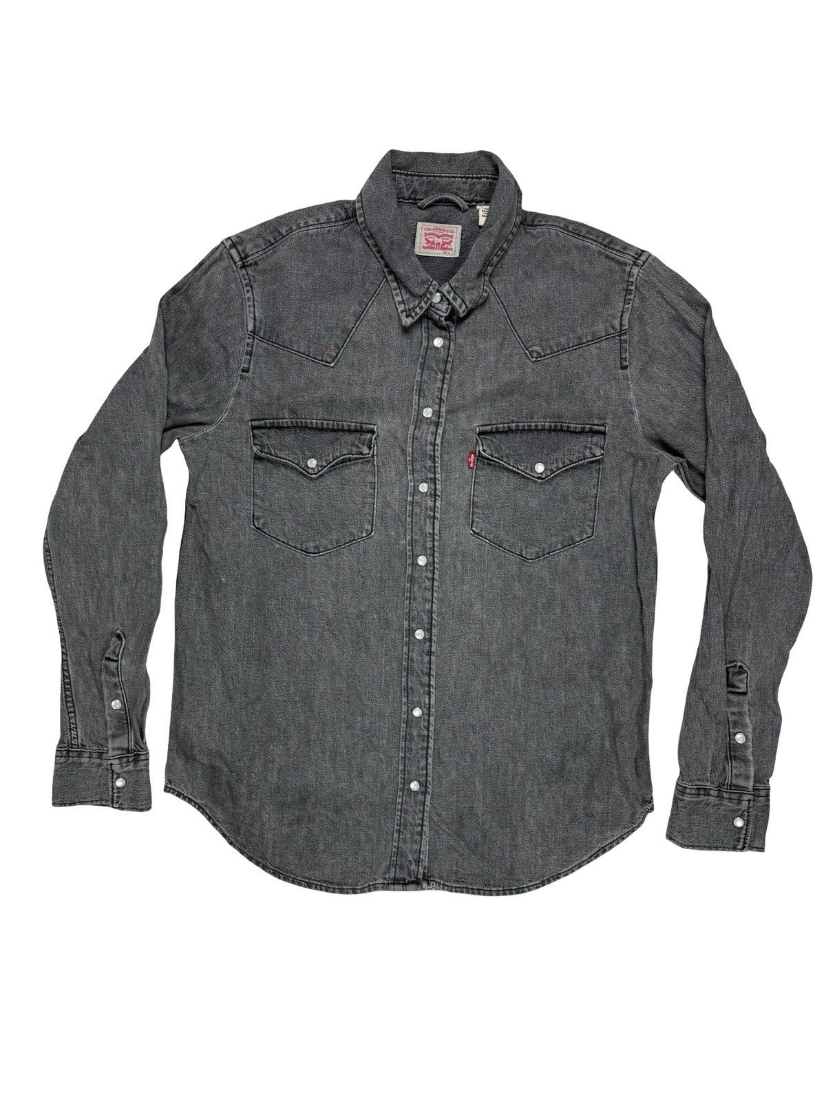 Levi's Faded Grey Pearl Snap Western Cotton Denim Shirt Small