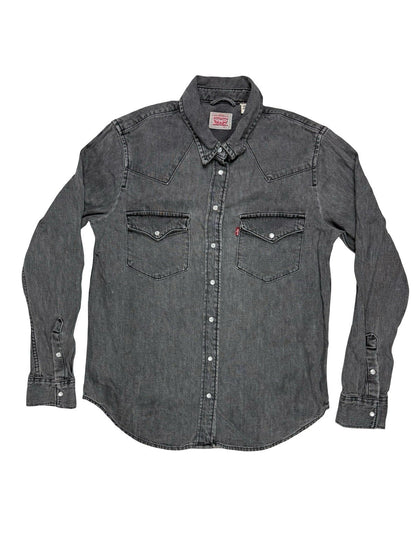 Levi's Faded Grey Pearl Snap Western Cotton Denim Shirt Small