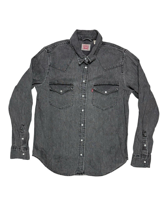Levi's Faded Grey Pearl Snap Western Cotton Denim Shirt Small