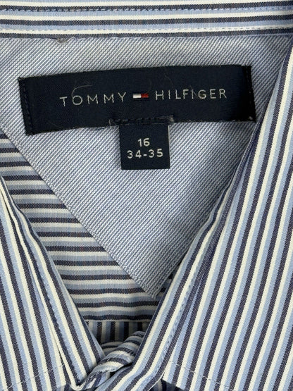 Tommy Hilfiger Blue Striped Collared Shirt Large 16" Collar