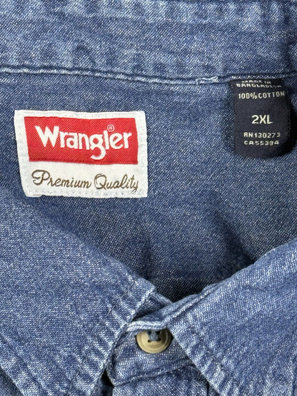 Wrangler Blue Cotton Long Sleeve Collared Button Up Shirt 2XL