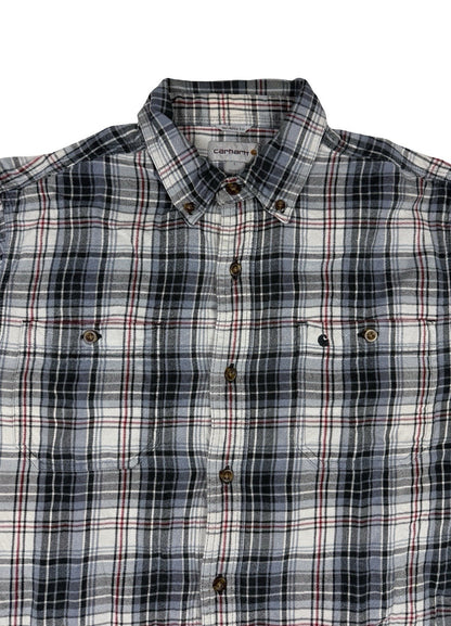 Carhartt Trumbull Grey Plaid Flannel Cotton Shirt Large Relaxed Fit Regular