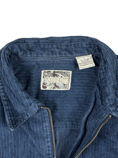 Property Retro Blue Corduroy Cotton Zip Shirt Jacket Large
