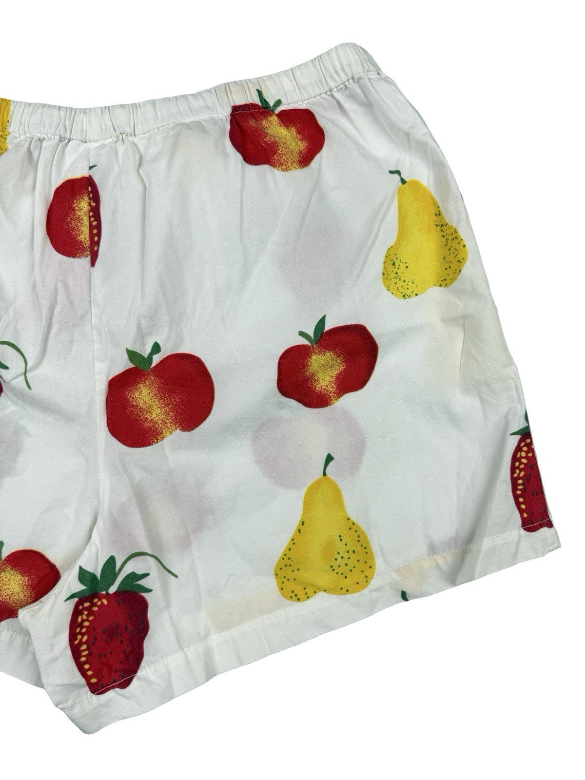 Retro White Fruit Print Cotton Shorts Size Small