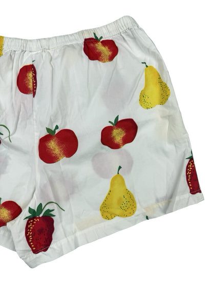 Retro White Fruit Print Cotton Shorts Size Small
