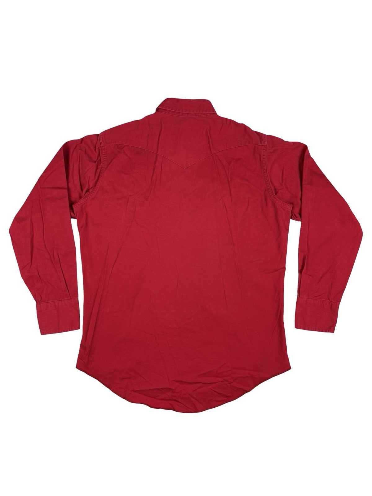 Wrangler Vintage 90s Red Pearl Snap Cowboy Shirt Large Long Tails Made in USA
