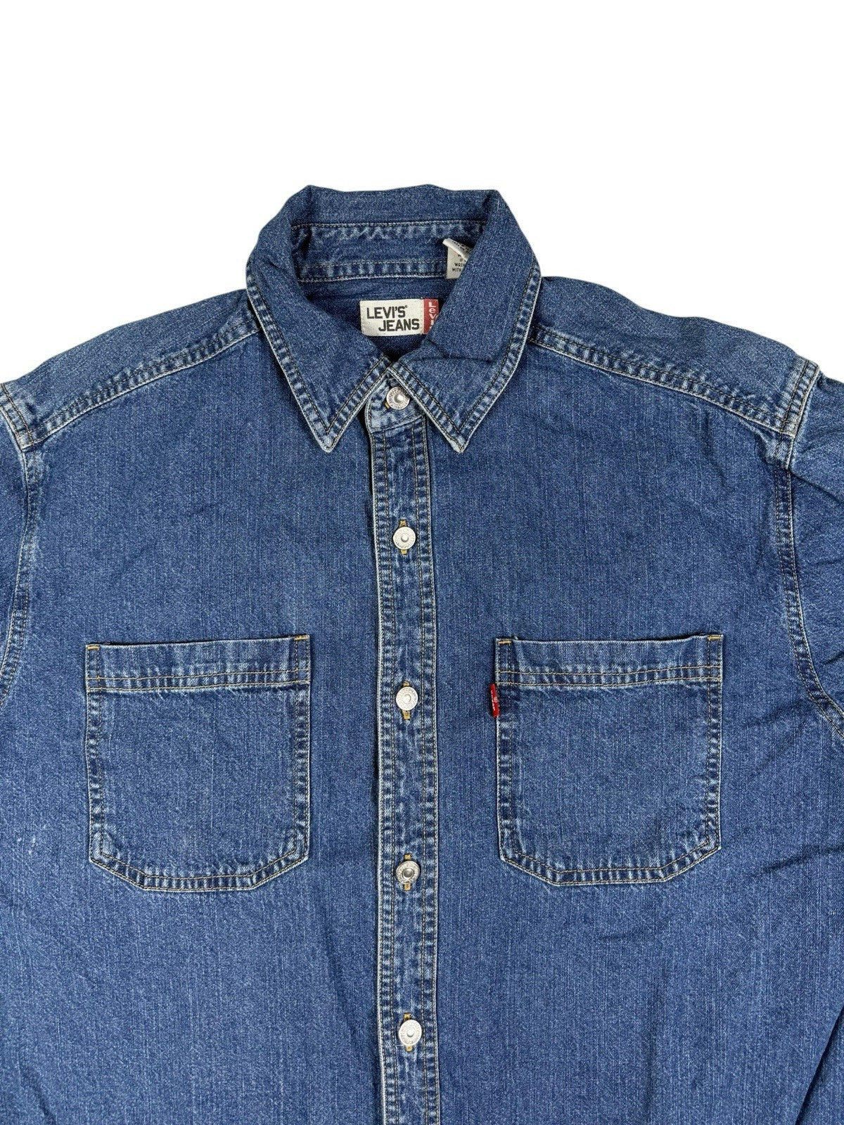 Levi's Retro Blue Cotton Denim Button Up Collared Shirt Small
