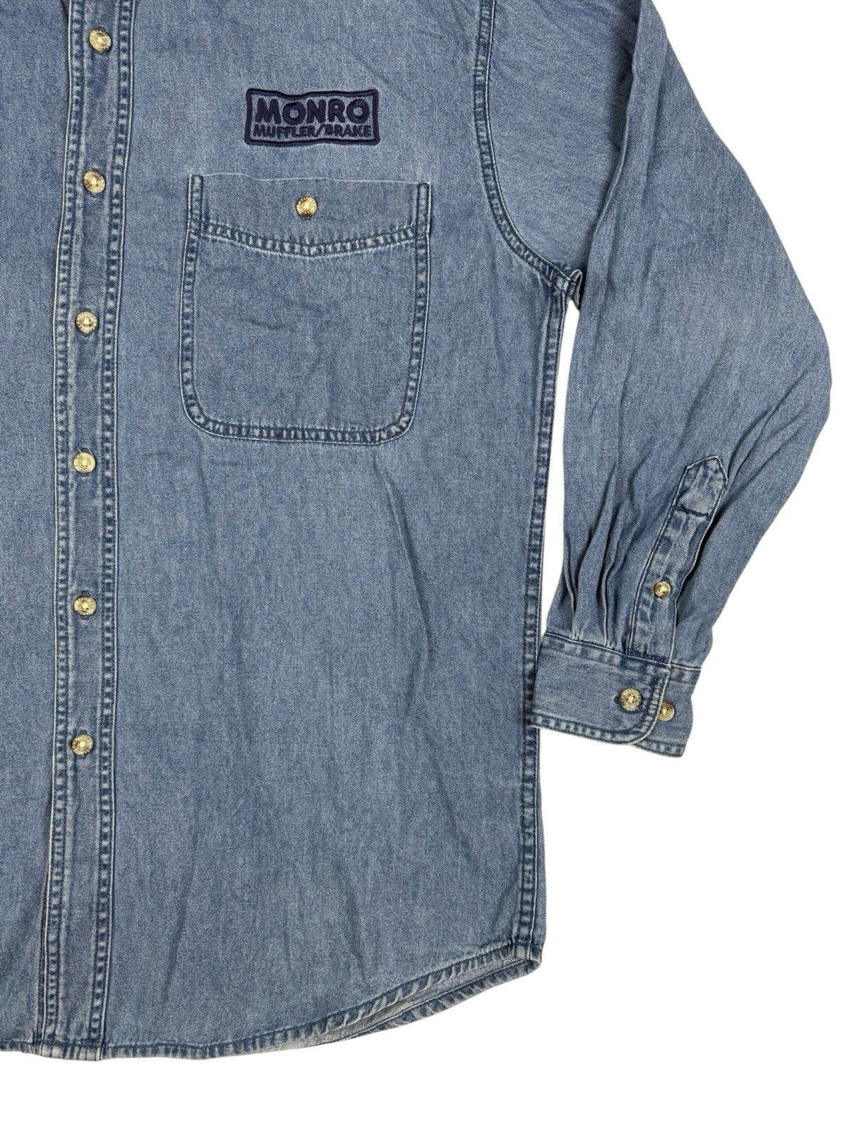Wrangler Hero Retro Blue Denim Long Sleeve Cotton Work Shirt Medium