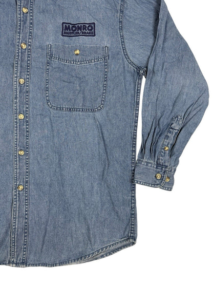 Wrangler Hero Retro Blue Denim Long Sleeve Cotton Work Shirt Medium