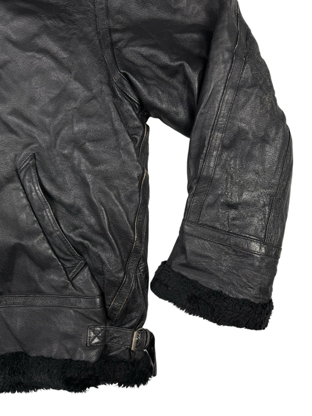 Sergio Benini Retro Y2K Black Fur Lined Hooded Leather Jacket Large
