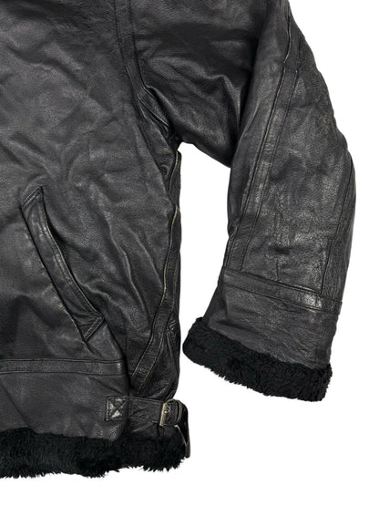 Sergio Benini Retro Y2K Black Fur Lined Hooded Leather Jacket Large