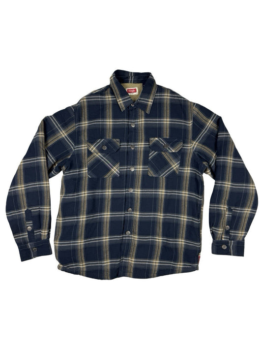 Wrangler Blue Plaid Fleece Lined Shirt Jacket Medium