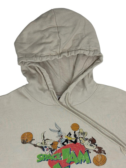 Retro Space Jam Beige Distressed Printed Hoodie Small