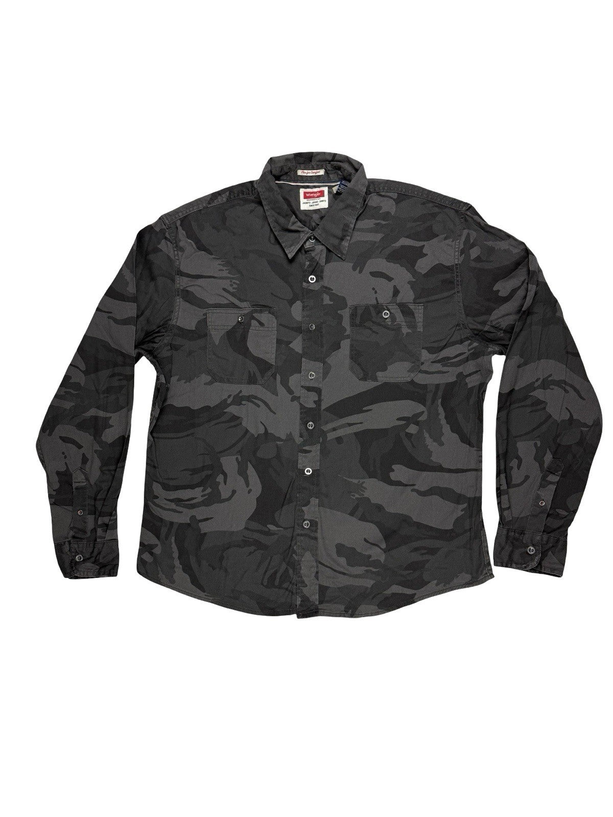Wrangler Grey Camo Flex Comfort Denim Button Shirt XL