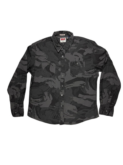 Wrangler Grey Camo Flex Comfort Denim Button Shirt XL