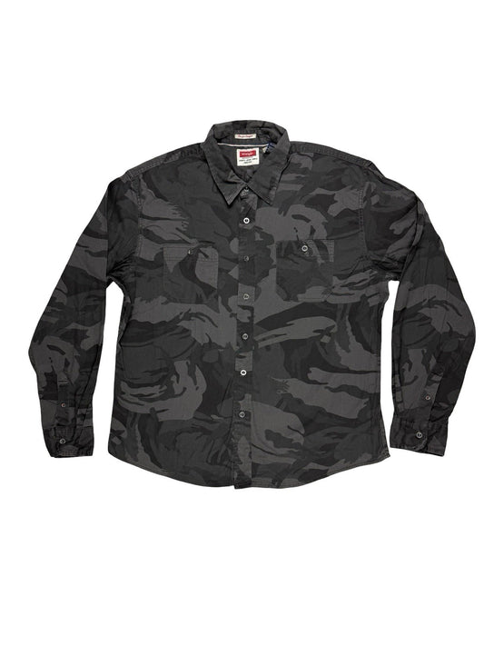 Wrangler Grey Camo Flex Comfort Denim Button Shirt XL