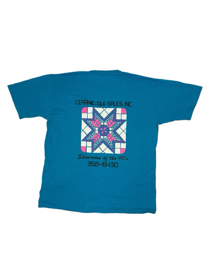 Jerzees Vintage Blue Printed 90's Tile Company Top XL