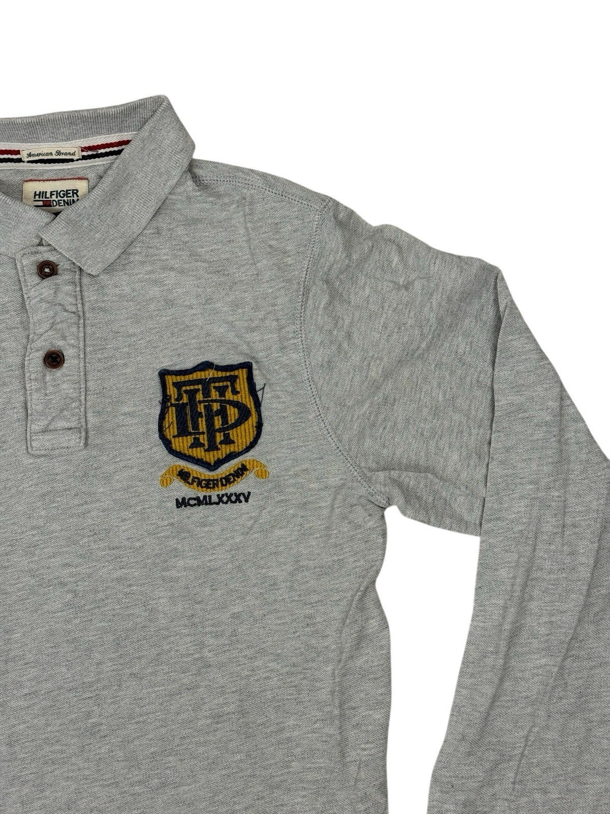 Tommy Hilfiger Grey Long Sleeve Embroidered Polo Top Medium