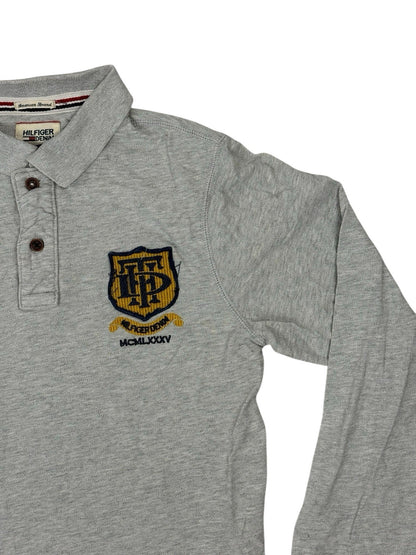Tommy Hilfiger Grey Long Sleeve Embroidered Polo Top Medium