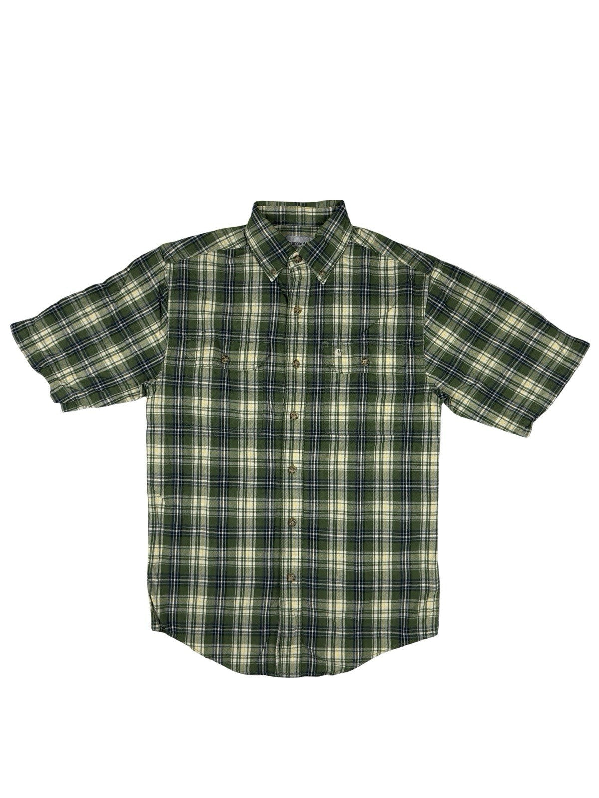 Carhartt Green Plaid Cotton Short Sleeve Flannel Shirt Small