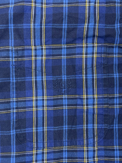Chaps Blue Cotton Blend Plaid Collared Shirt Medium
