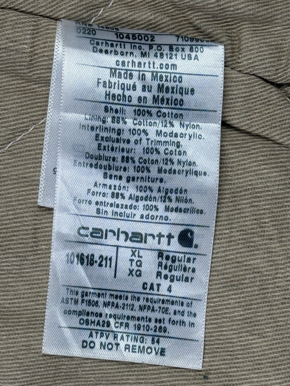 Carhartt FR Flame Resistant Duck Brown Chore Jacket 101618211 XL