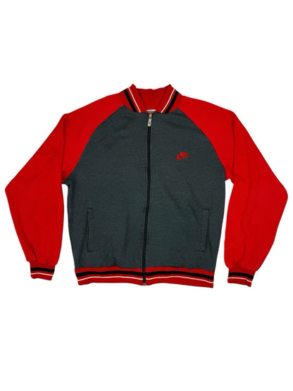 Nike Vintage Grey and Red Zip Bomber Jacket Medium