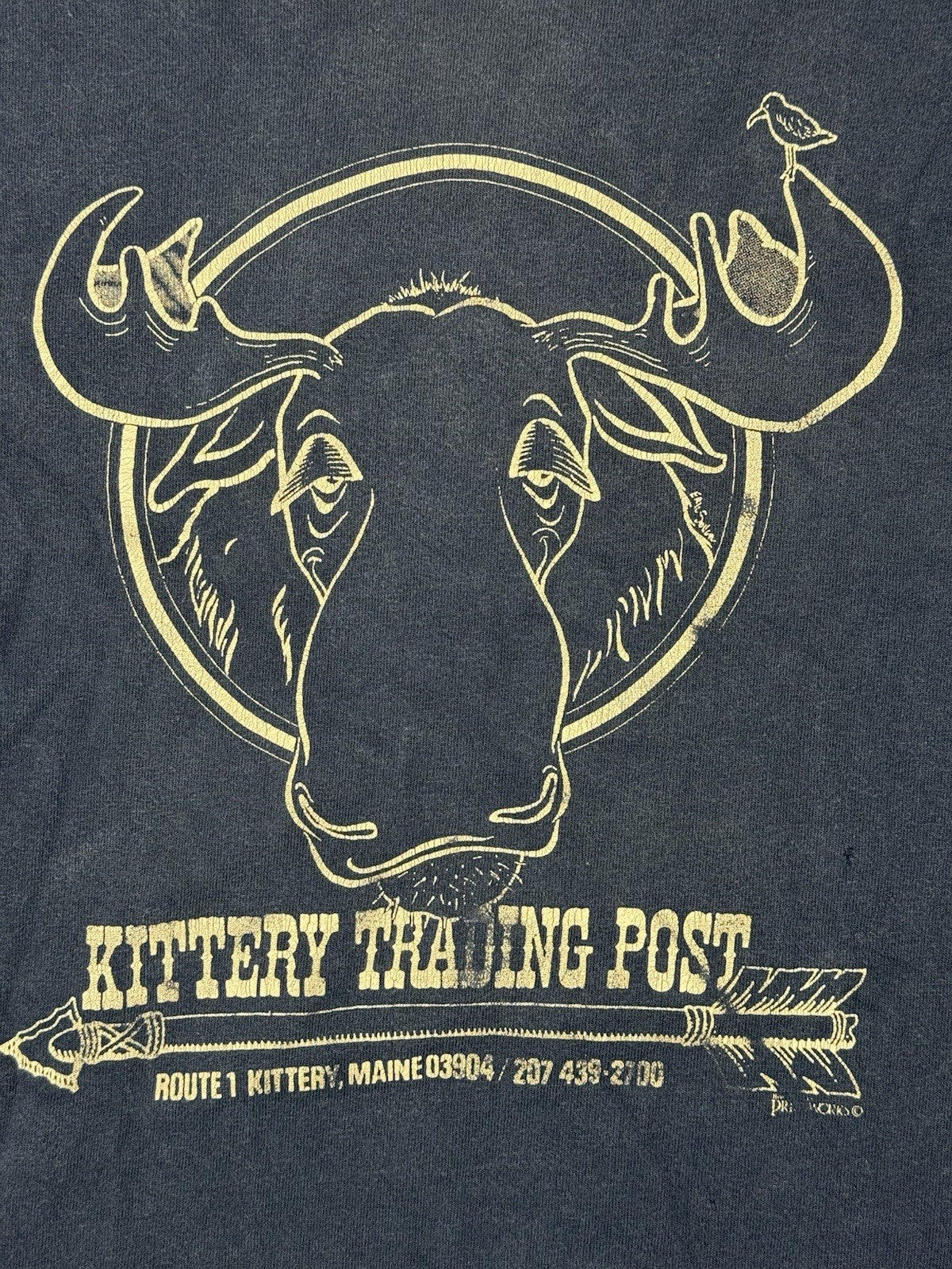 Vintage Blue Kittery Trading Post Funny Novelty Cotton Americana Top XL