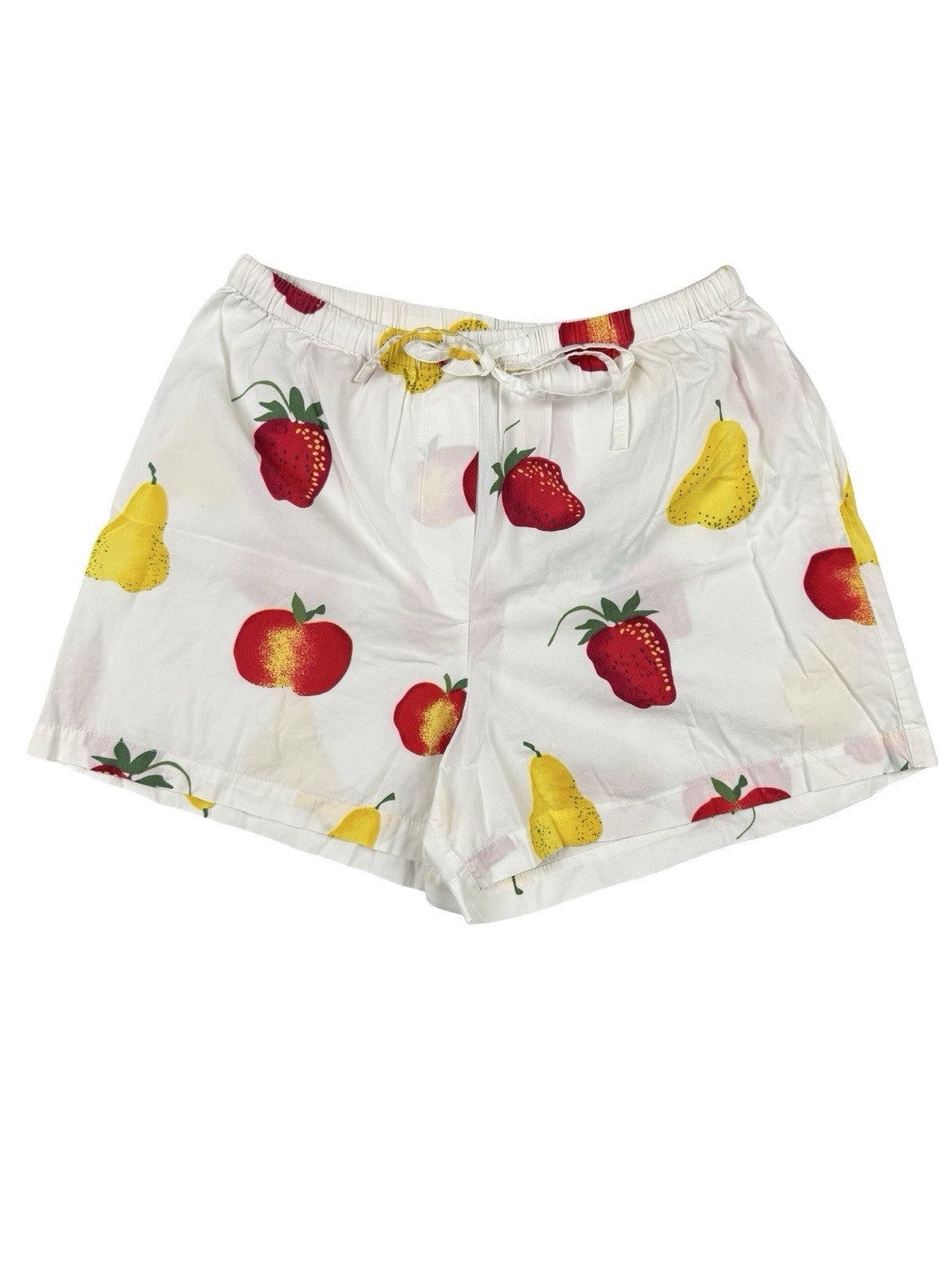 Retro White Fruit Print Cotton Shorts Size Small