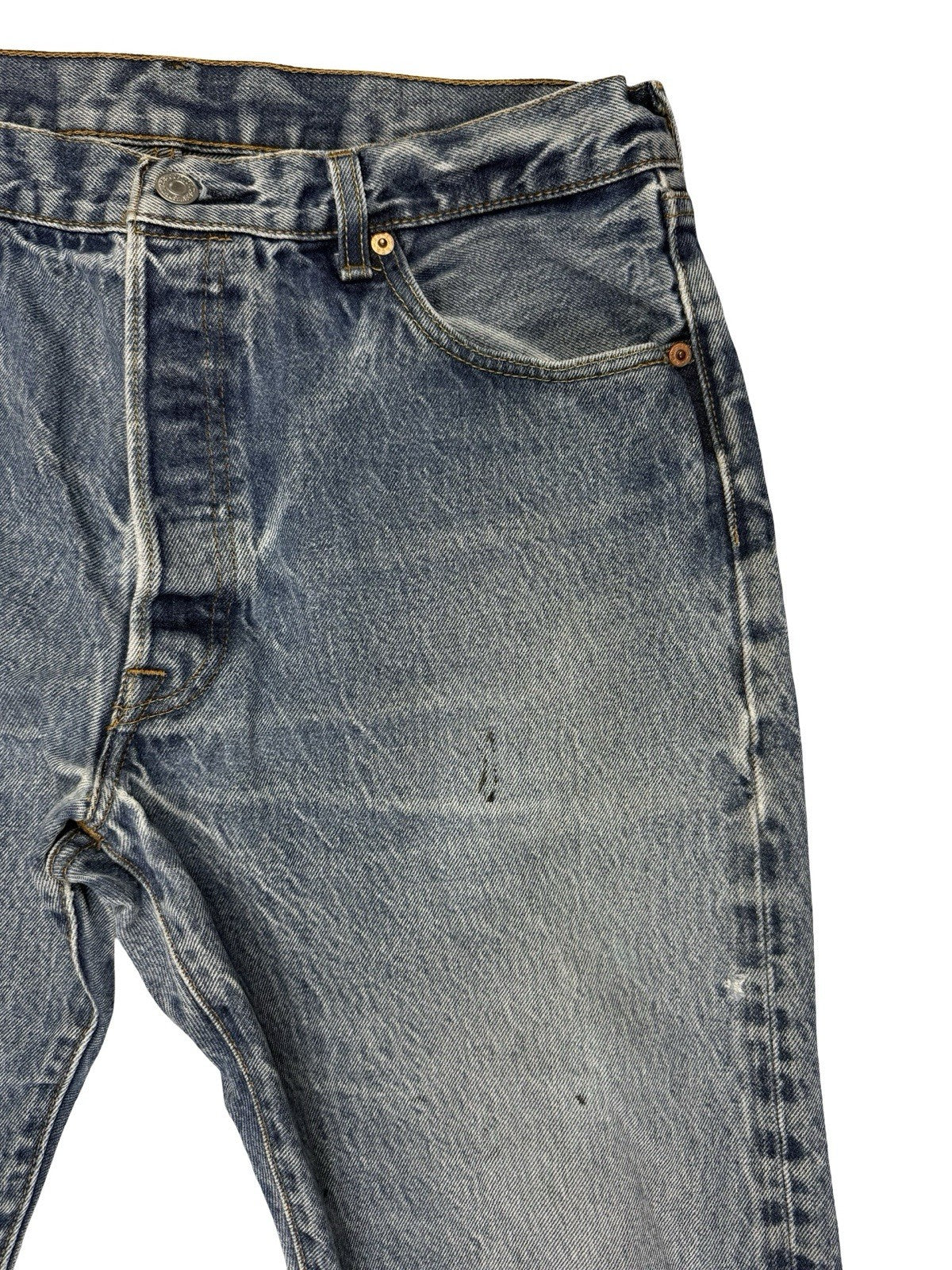 Levi's 501 Blue Straight Leg Distressed Paint Denim Jeans 36W 32L