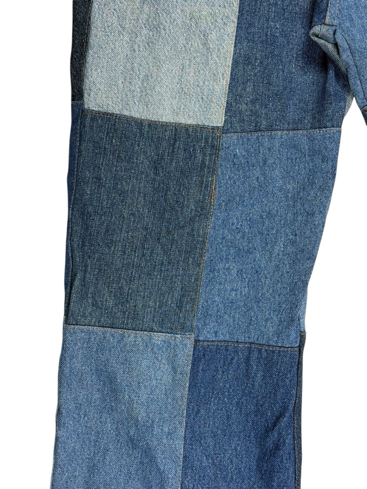 Unique Retro Patchwork Blue Denim Jeans 26W 28L Loose Fit