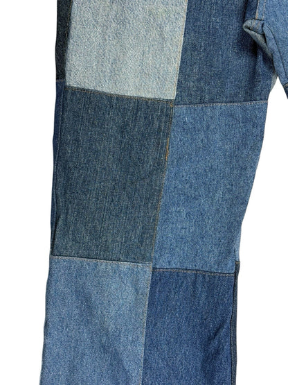 Unique Retro Patchwork Blue Denim Jeans 26W 28L Loose Fit