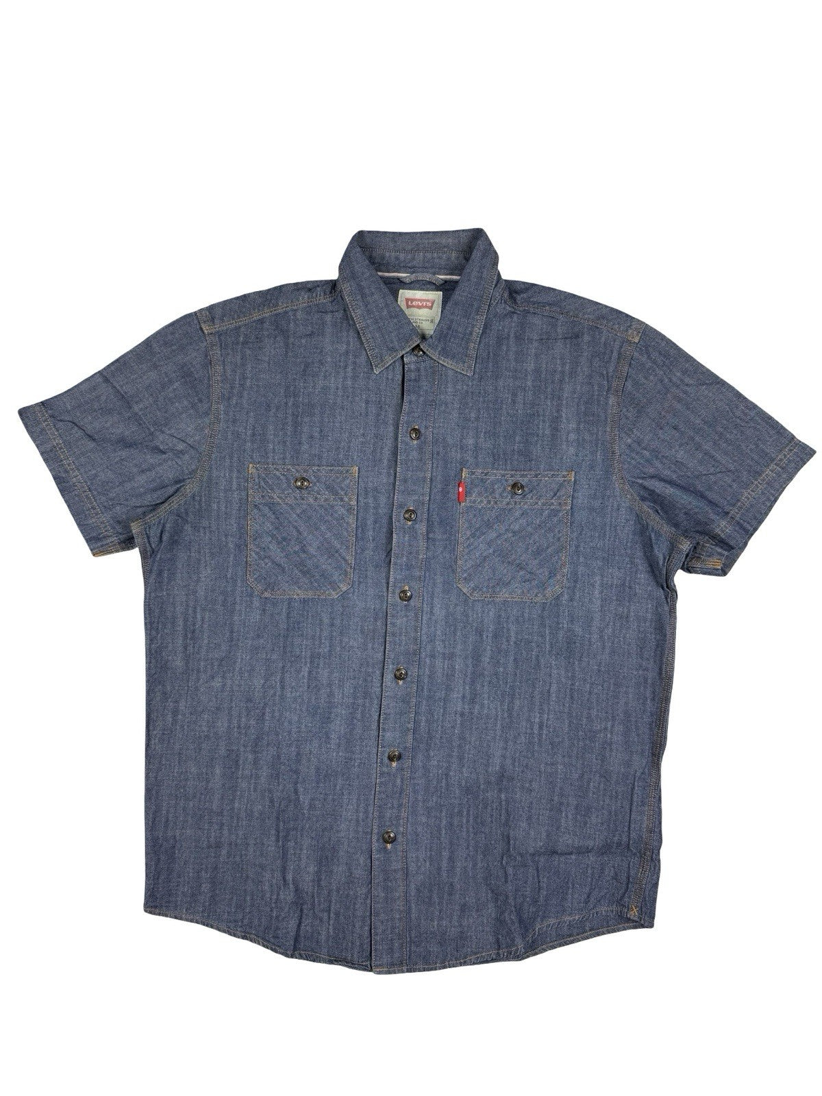 Levi's Blue Cotton Short Sleeve Chambray Shirt Medium