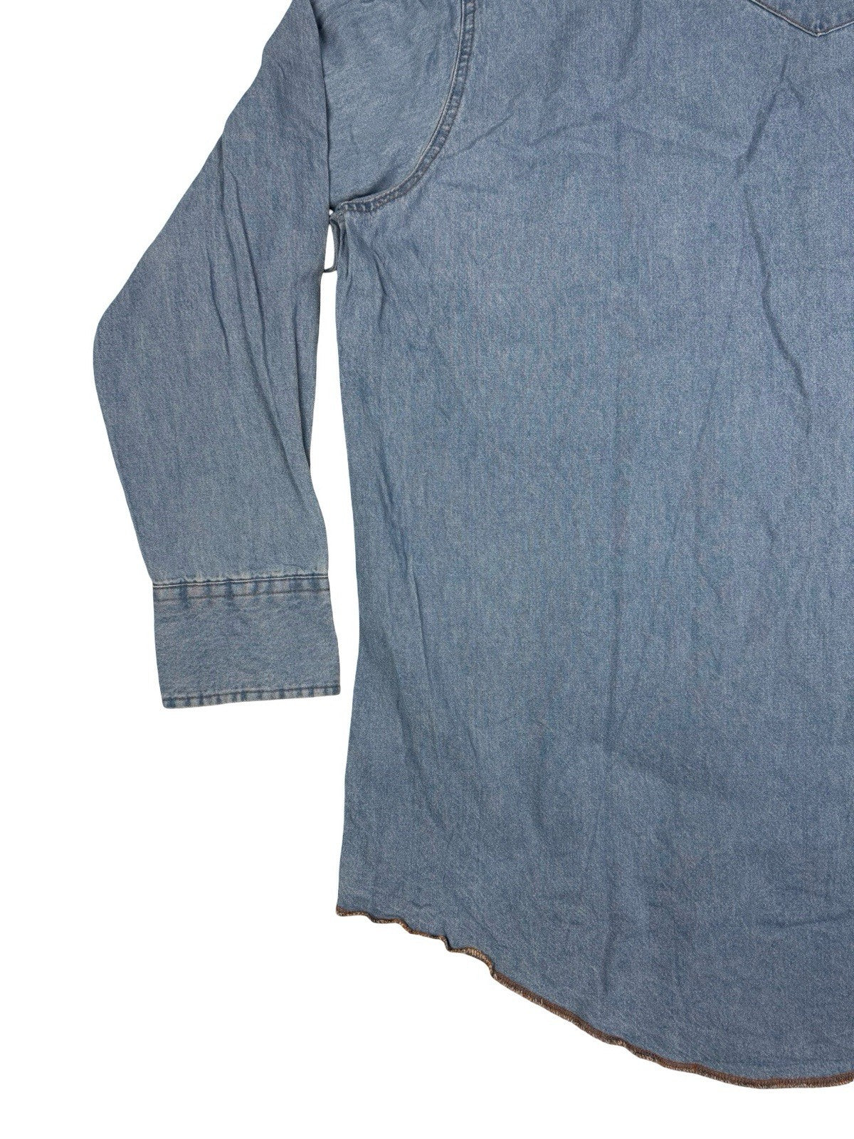 Wrangler Pearl Snap Blue Denim Western Cowboy Shirt 2XL Tall