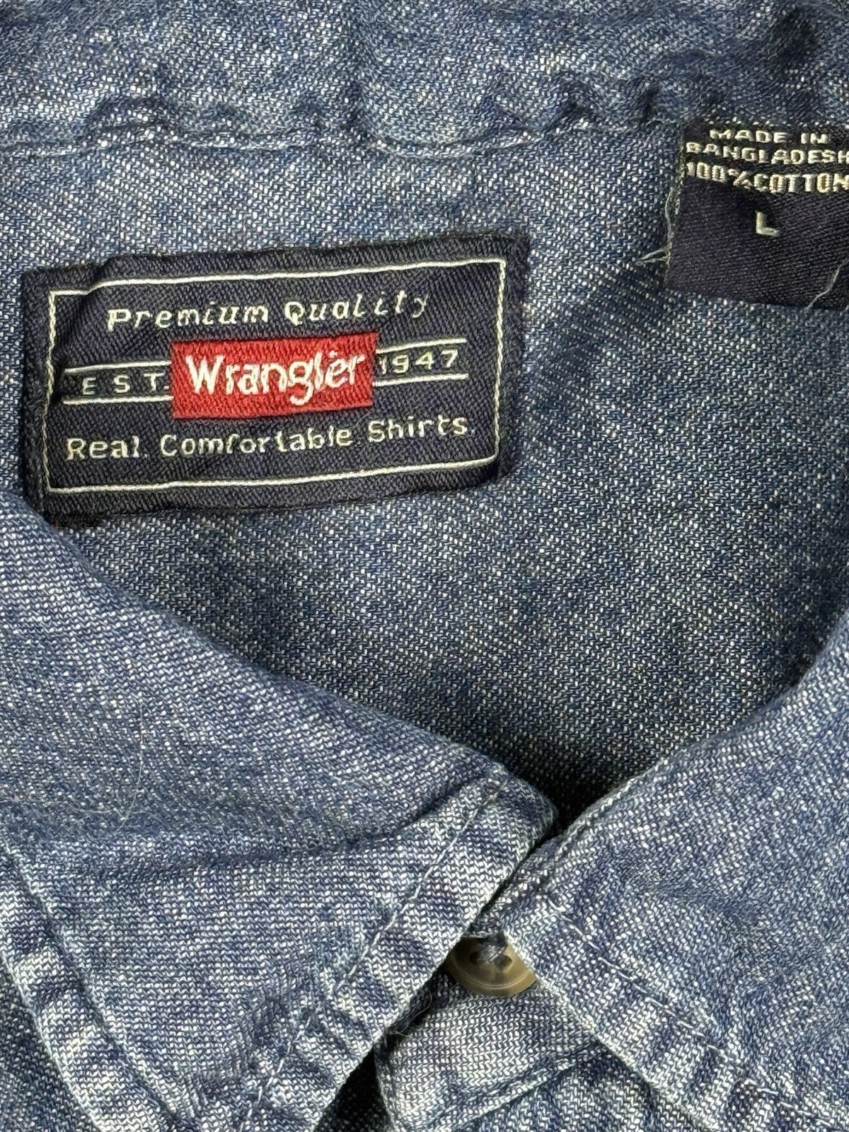 Wrangler Blue Cotton Long Sleeve Denim Shirt Large
