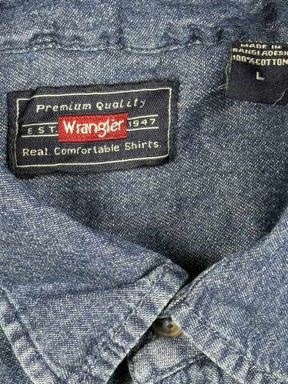 Wrangler Blue Cotton Long Sleeve Denim Shirt Large