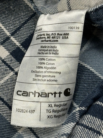 Carhartt Blue Trumbull Relaxed Fit Cotton Plaid Flannel Shirt XL