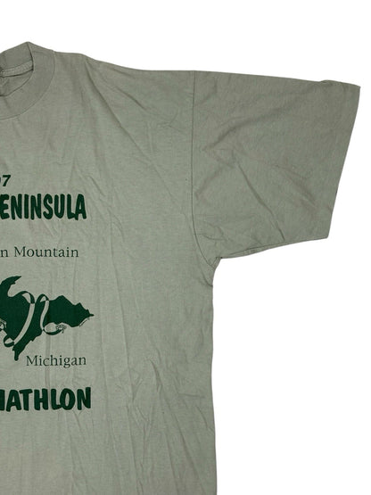 Vintage Green Cotton Michigan Triathlon '97 Americana Top XL