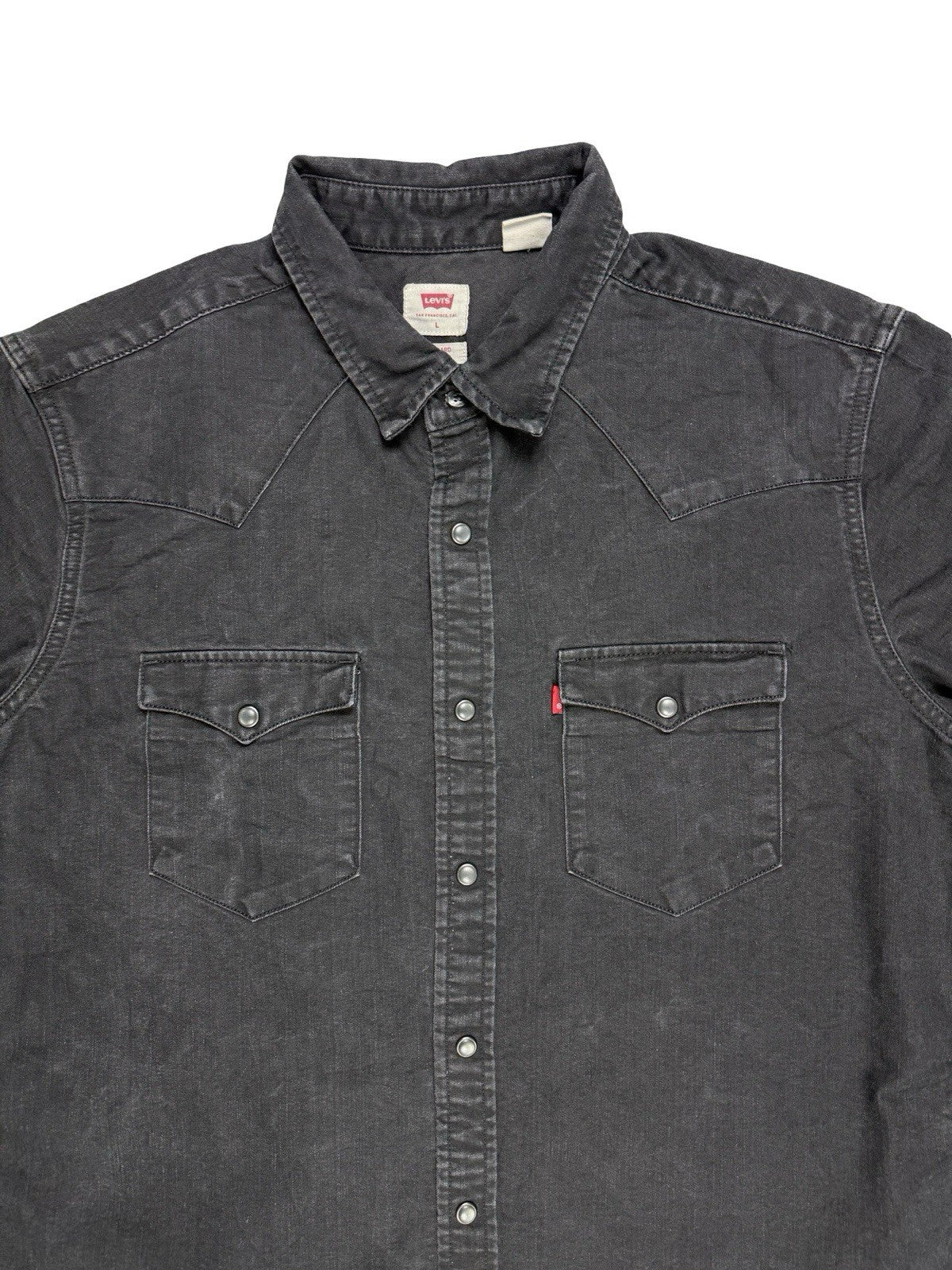Levi's Faded Black Pearl Snap Western Denim Shirt Large