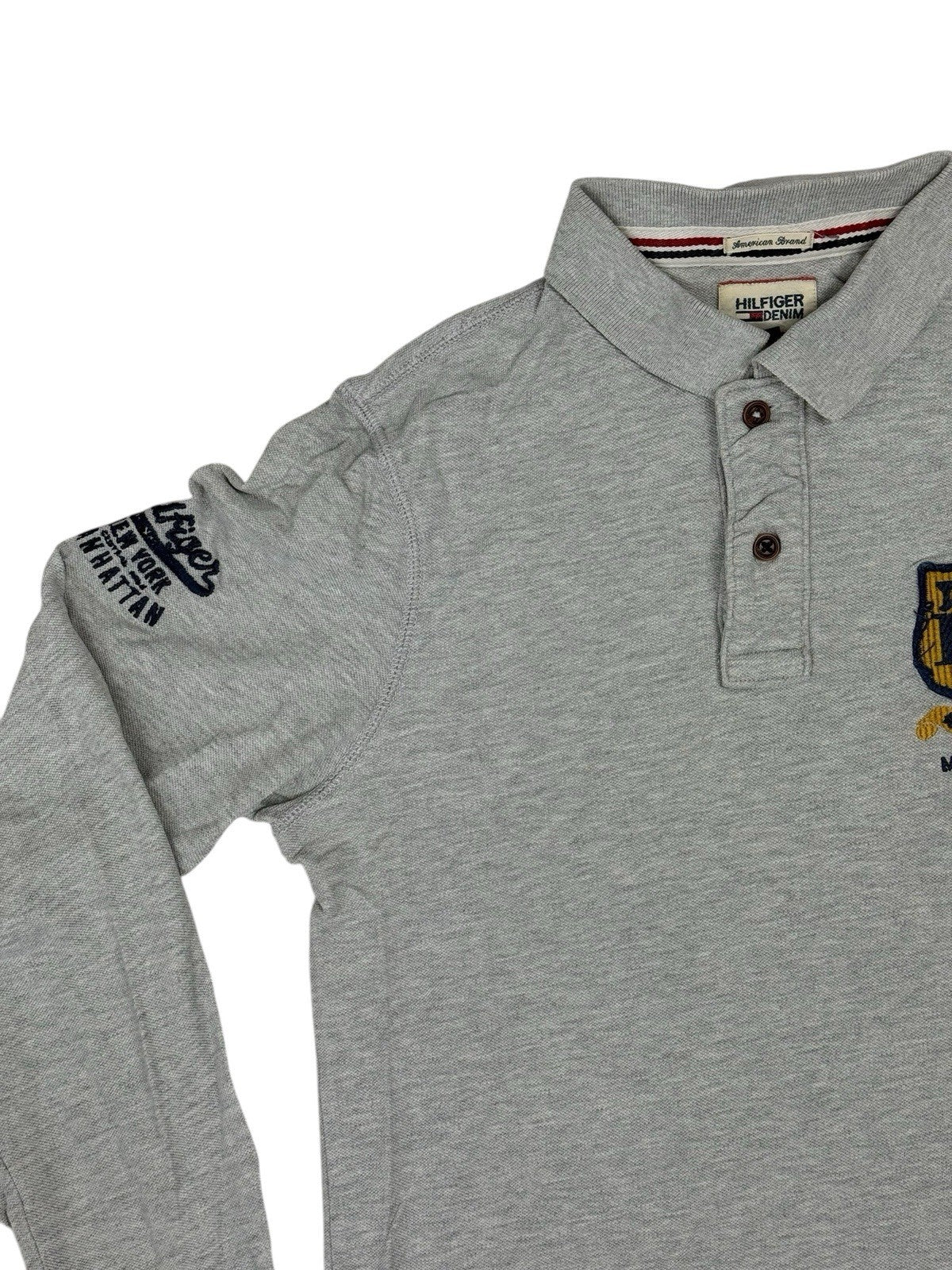 Tommy Hilfiger Grey Long Sleeve Embroidered Polo Top Medium