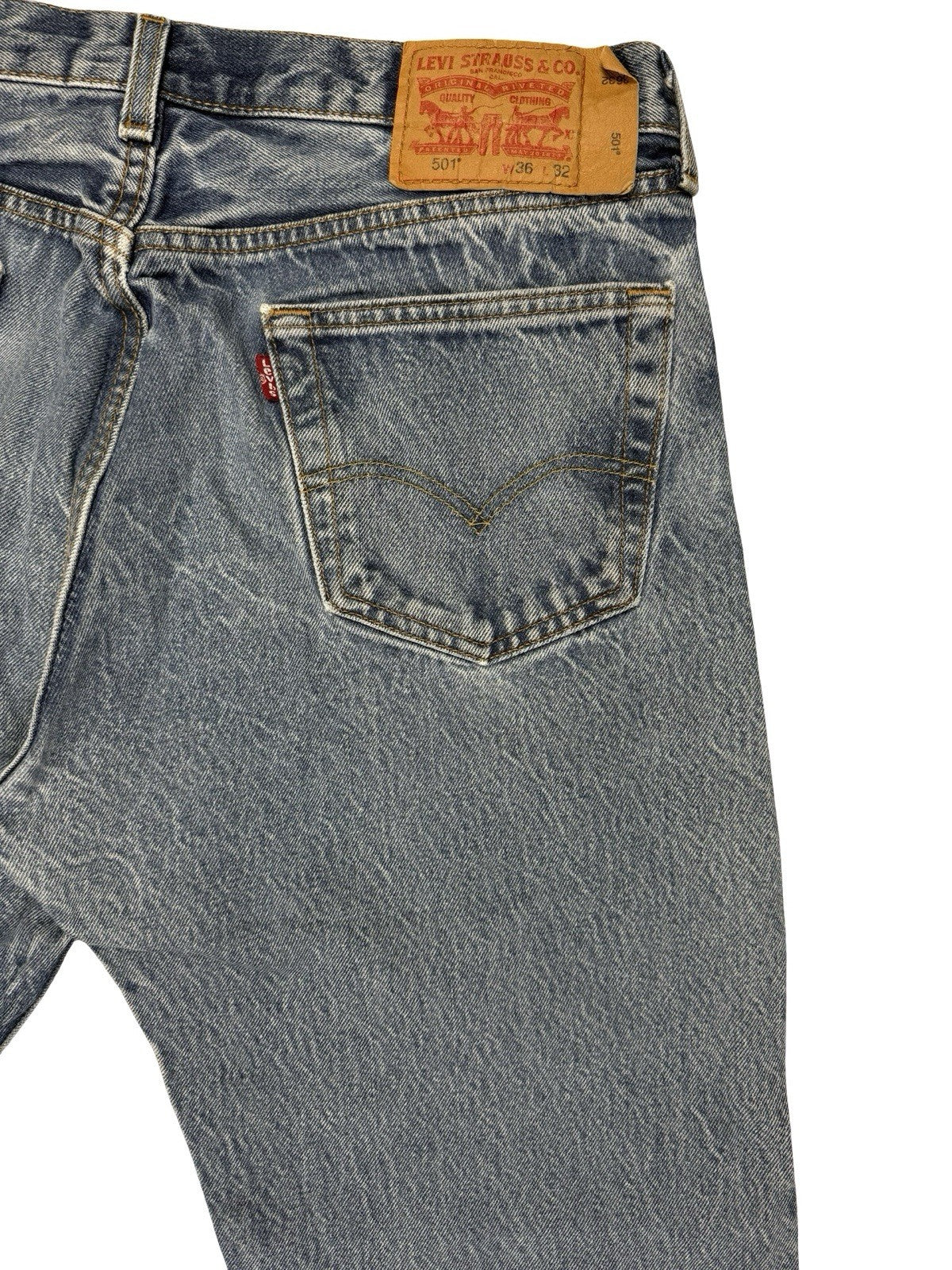 Levi's 501 Blue Straight Leg Distressed Paint Denim Jeans 36W 32L