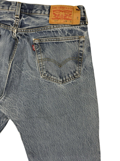 Levi's 501 Blue Straight Leg Distressed Paint Denim Jeans 36W 32L