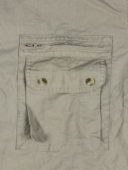 Cabela's Vintage Beige Safari Series Short Sleeve Cargo Shirt Large