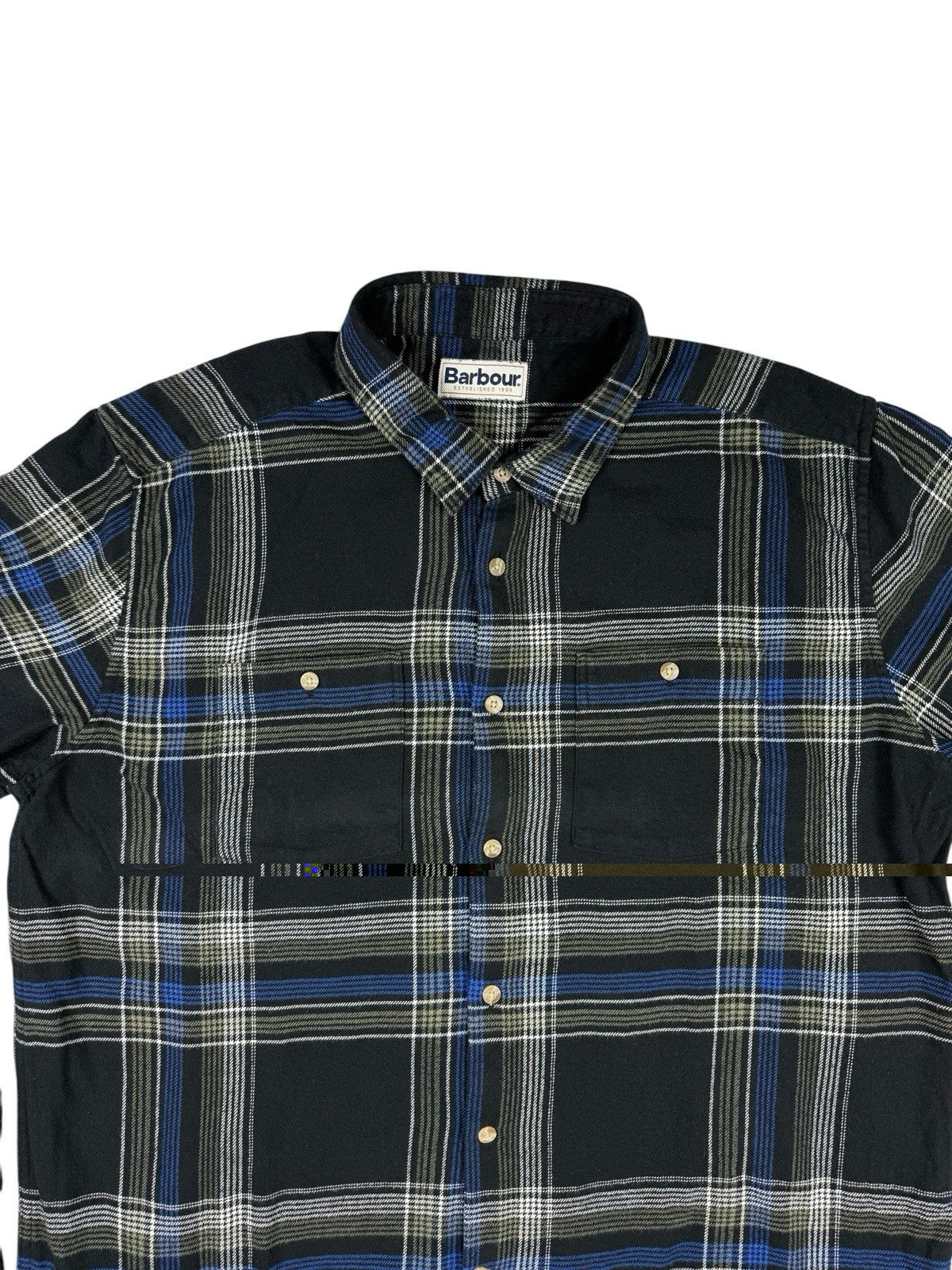 Barbour Black Plaid Check Cotton Button Up Shirt XL