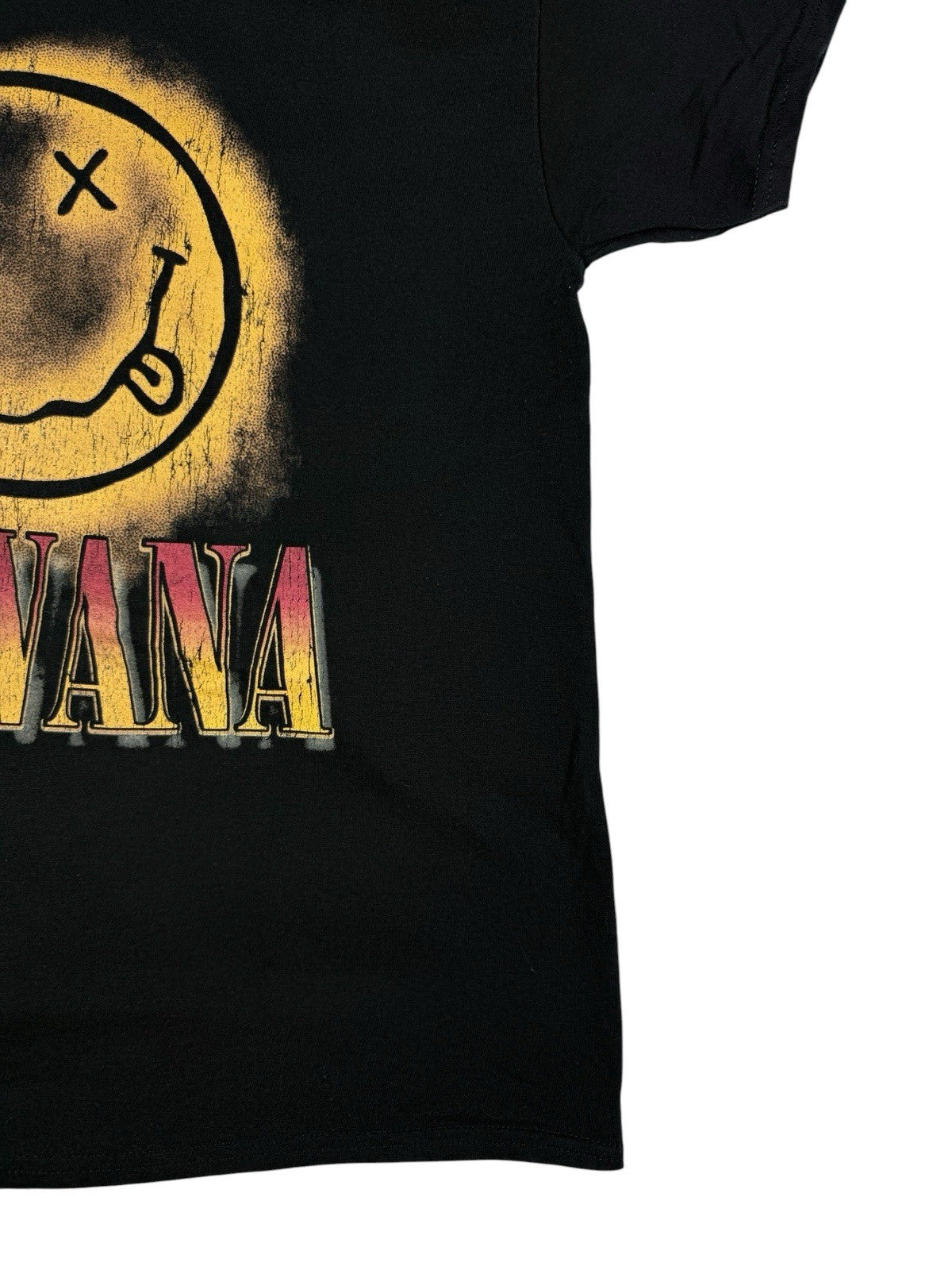 Nirvana Smiley Face Black Graphic Band Top Large