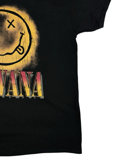 Nirvana Smiley Face Black Graphic Band Top Large