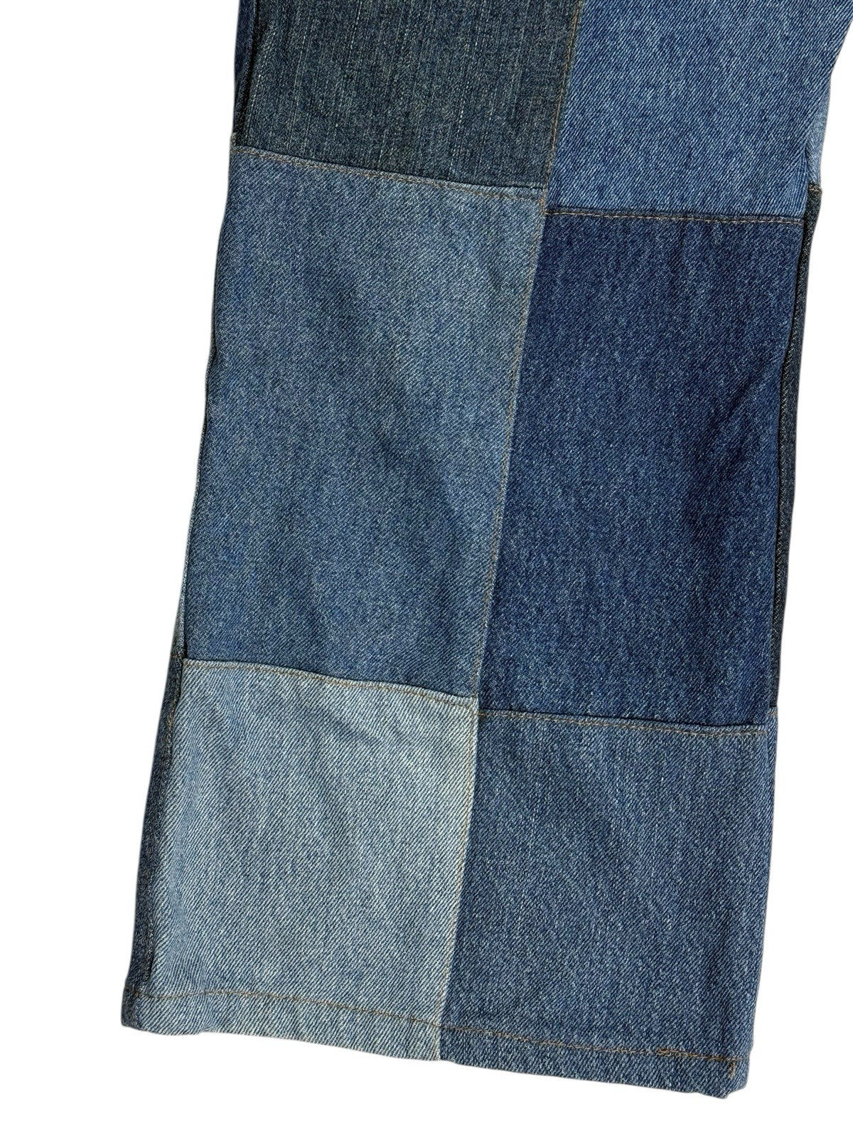 Unique Retro Patchwork Blue Denim Jeans 26W 28L Loose Fit