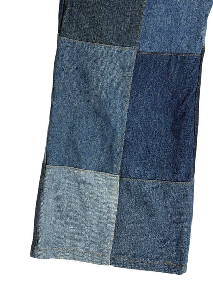 Unique Retro Patchwork Blue Denim Jeans 26W 28L Loose Fit
