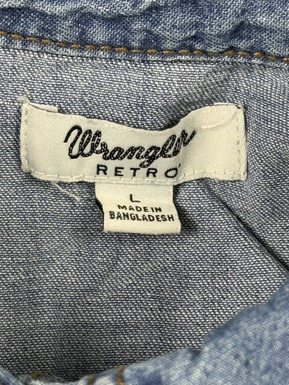 Wrangler Retro Blue Pearl Snap Western Cotton Shirt Women's Large