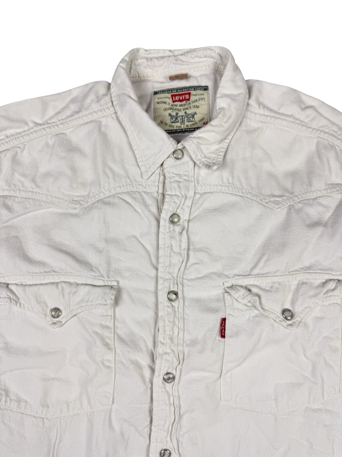 Levi's Vintage Pearl Snap White Western Long Sleeve Button Shirt Medium